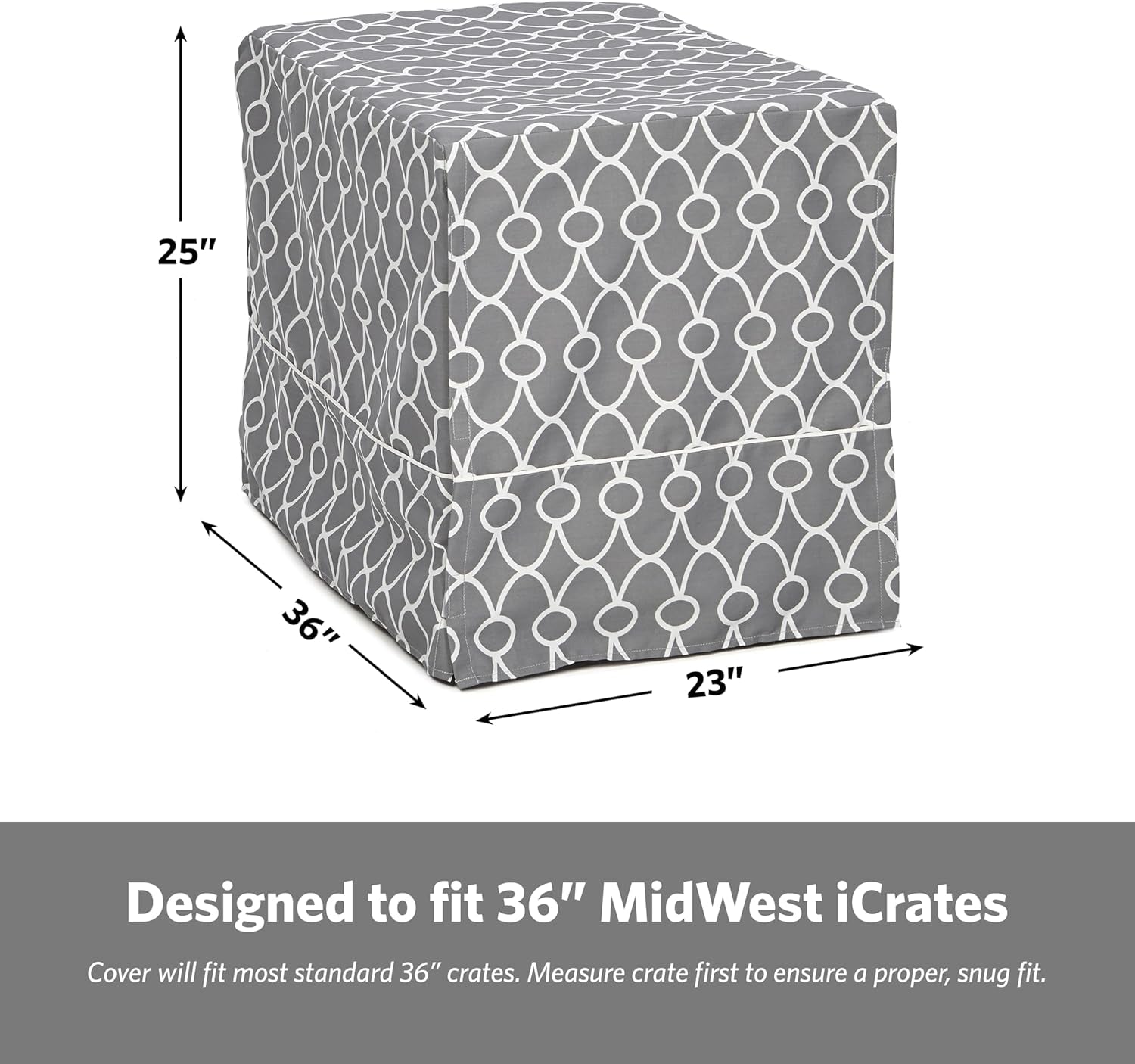 Dog Crate Cover with Teflon Fabric Protector, Poly-Cotton Privacy Kennel Cover Fits Most 36-Inch Crates, Gray Designer Print, Washable, Reduces Barking